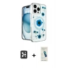MARSİLYAN™- iPhone 16 Pro Max Kılıf Kozmos Doku - Şeffaf Pasifik Cam Ekran Koruyucu + Siyah PVD Metal Kamera Lens