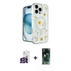 MARSİLYAN™- iPhone 16 Pro Max Kılıf Kozmos Doku - Siyah 360 Mat Full Body Arka Koruyucu + Gümüş Bilvis Titan Kamera Lens