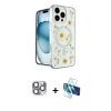 MARSİLYAN™- iPhone 16 Pro Max Kılıf Kozmos Doku - Siyah 3D Antistatik Cam Ekran Koruyucu + Pers Alüminyum Kamera Lens - GI