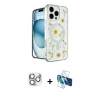 MARSİLYAN™- iPhone 16 Pro Max Kılıf Kozmos Doku - Siyah 3D Antistatik Cam Ekran Koruyucu + Pers Alüminyum Kamera Lens - GS