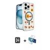 MARSİLYAN™- iPhone 16 Pro Max Kılıf Kozmos Doku - Siyah 3D Antistatik Cam Ekran Koruyucu + PVD Metal Kamera Lens - SH