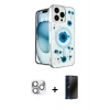 MARSİLYAN™- iPhone 16 Pro Max Kılıf Kozmos Doku - Siyah 3D Antistatik Hayalet Cam Ekran Koruyucu + Pers Alüminyum Kamera Lens - GS