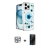 MARSİLYAN™- iPhone 16 Pro Max Kılıf Kozmos Doku - Siyah 3D Antistatik Hayalet Cam Ekran Koruyucu + Pers Alüminyum Kamera Lens - GI