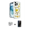 MARSİLYAN™- iPhone 16 Pro Max Kılıf Kozmos Doku - Siyah 3D Antistatik Hayalet Cam Ekran Koruyucu + Pers Alüminyum Kamera Lens - GS