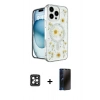 MARSİLYAN™- iPhone 16 Pro Max Kılıf Kozmos Doku - Siyah 3D Antistatik Hayalet Cam Ekran Koruyucu + PVD Metal Kamera Lens - SH