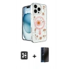 MARSİLYAN™- iPhone 16 Pro Max Kılıf Kozmos Doku - Siyah 3D Antistatik Hayalet Cam Ekran Koruyucu + PVD Metal Kamera Lens - SH