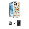 MARSİLYAN™- iPhone 16 Pro Max Kılıf Kozmos Doku - Siyah 3D Antistatik Hayalet Cam Ekran Koruyucu + PVD Metal Kamera Lens - SH
