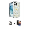 MARSİLYAN™- iPhone 16 Pro Max Kılıf Kozmos Doku - Siyah 3D Antistatik Mat Seramik Nano Ekran Koruyucu + PVD Metal Kamera Lens - GD