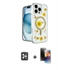 MARSİLYAN™- iPhone 16 Pro Max Kılıf Kozmos Doku - Siyah 3D Antistatik Mat Seramik Nano Ekran Koruyucu + PVD Metal Kamera Lens - SH