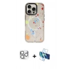 MARSİLYAN™- iPhone 16 Pro Max Kılıf Kozmos Doku - Siyah 3D Antistatik Seramik Nano Ekran Koruyucu + Pers Alüminyum Kamera Lens - GS