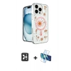 MARSİLYAN™- iPhone 16 Pro Max Kılıf Kozmos Doku - Siyah 3D Antistatik Seramik Nano Ekran Koruyucu + PVD Metal Kamera Lens - SH