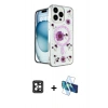 MARSİLYAN™- iPhone 16 Pro Max Kılıf Kozmos Doku - Siyah 3D Antistatik Seramik Nano Ekran Koruyucu + PVD Metal Kamera Lens - SH