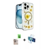 MARSİLYAN™- iPhone 16 Pro Max Kılıf Kozmos Doku - Siyah 3D Antistatik Seramik Nano Ekran Koruyucu + Raze Metal Kamera Lens - NLGY