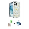 MARSİLYAN™- iPhone 16 Pro Max Kılıf Kozmos Doku - Siyah 3D Antistatik Seramik Nano Ekran Koruyucu + Raze Metal Kamera Lens - NLGY