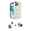 MARSİLYAN™- iPhone 16 Pro Max Kılıf Kozmos Doku - Siyah 3D Antistatik Seramik Nano Ekran Koruyucu + Raze Metal Kamera Lens - SH