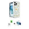 MARSİLYAN™- iPhone 16 Pro Max Kılıf Kozmos Doku - Siyah 3D Antistatik Seramik Nano Ekran Koruyucu + Raze Metal Kamera Lens - BZ