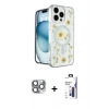 MARSİLYAN™- iPhone 16 Pro Max Kılıf Kozmos Doku - Siyah Bilvis 3X AR Hayalet Cam Ekran Koruyucu + Pers Alüminyum Kamera Lens - GI
