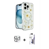 MARSİLYAN™- iPhone 16 Pro Max Kılıf Kozmos Doku - Siyah Bilvis 3X AR Hayalet Cam Ekran Koruyucu + Pers Alüminyum Kamera Lens - GS