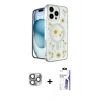 MARSİLYAN™- iPhone 16 Pro Max Kılıf Kozmos Doku - Siyah Bilvis 3X AR HD Cam Ekran Koruyucu + Pers Alüminyum Kamera Lens - GI