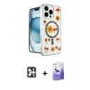 MARSİLYAN™- iPhone 16 Pro Max Kılıf Kozmos Doku - Siyah Bilvis 5in1 5D Magic Hayalet Cam Ekran Koruyucu + Gümüş PVD Metal Kamera Lens