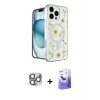 MARSİLYAN™- iPhone 16 Pro Max Kılıf Kozmos Doku - Siyah Bilvis 5in1 5D Magic Hayalet Cam Ekran Koruyucu + Pers Alüminyum Kamera Lens - GI