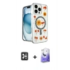 MARSİLYAN™- iPhone 16 Pro Max Kılıf Kozmos Doku - Siyah Bilvis 5in1 5D Magic Hayalet Cam Ekran Koruyucu + PVD Metal Kamera Lens - SH