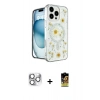 MARSİLYAN™- iPhone 16 Pro Max Kılıf Kozmos Doku - Siyah Buffer Cam Ekran Koruyucu + Pers Alüminyum Kamera Lens - GS