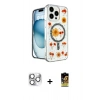 MARSİLYAN™- iPhone 16 Pro Max Kılıf Kozmos Doku - Siyah Buffer Cam Ekran Koruyucu + Pers Alüminyum Kamera Lens - GS