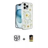 MARSİLYAN™- iPhone 16 Pro Max Kılıf Kozmos Doku - Siyah Buffer Cam Ekran Koruyucu + Pers Alüminyum Kamera Lens - GI
