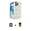 MARSİLYAN™- iPhone 16 Pro Max Kılıf Kozmos Doku - Siyah Buffer Cam Ekran Koruyucu + PVD Metal Kamera Lens - SH