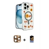 MARSİLYAN™- iPhone 16 Pro Max Kılıf Kozmos Doku - Siyah Buffer Hayalet Cam Ekran Koruyucu + Pers Alüminyum Kamera Lens - CLTM