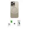 MARSİLYAN™- iPhone 16 Pro Max Kılıf Kozmos Form Özel Seri - Şeffaf Pasifik Cam Ekran Koruyucu + Beyaz Raze Metal Kamera Lens