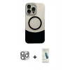 MARSİLYAN™- iPhone 16 Pro Max Kılıf Kozmos Form Özel Seri - Şeffaf Pasifik Cam Ekran Koruyucu + Gri Pers Alüminyum Kamera Lens