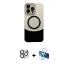 MARSİLYAN™- iPhone 16 Pro Max Kılıf Kozmos Form Özel Seri - Siyah 3D Antistatik Cam Ekran Koruyucu + Pers Alüminyum Kamera Lens - GI