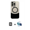 MARSİLYAN™- iPhone 16 Pro Max Kılıf Kozmos Form Özel Seri - Siyah 3D Antistatik Cam Ekran Koruyucu + PVD Metal Kamera Lens - SH
