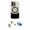 MARSİLYAN™- iPhone 16 Pro Max Kılıf Kozmos Form Özel Seri - Siyah 3D Antistatik Cam Ekran Koruyucu + Raze Metal Kamera Lens - NLGY