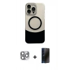 MARSİLYAN™- iPhone 16 Pro Max Kılıf Kozmos Form Özel Seri - Siyah 3D Antistatik Hayalet Cam Ekran Koruyucu + Pers Alüminyum Kamera Lens - GI