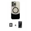MARSİLYAN™- iPhone 16 Pro Max Kılıf Kozmos Form Özel Seri - Siyah 3D Antistatik Hayalet Cam Ekran Koruyucu + PVD Metal Kamera Lens - SH