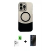 MARSİLYAN™- iPhone 16 Pro Max Kılıf Kozmos Form Özel Seri - Siyah 3D Antistatik Hayalet Cam Ekran Koruyucu + Raze Metal Kamera Lens - BZ