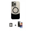 MARSİLYAN™- iPhone 16 Pro Max Kılıf Kozmos Form Özel Seri - Siyah 3D Antistatik Mat Seramik Nano Ekran Koruyucu + PVD Metal Kamera Lens - GD