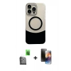MARSİLYAN™- iPhone 16 Pro Max Kılıf Kozmos Form Özel Seri - Siyah 3D Antistatik Mat Seramik Nano Ekran Koruyucu + Raze Metal Kamera Lens - SH