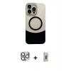 MARSİLYAN™- iPhone 16 Pro Max Kılıf Kozmos Form Özel Seri - Siyah Bilvis 3D Cam Ekran Koruyucu + Gri Pers Alüminyum Kamera Lens
