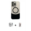 MARSİLYAN™- iPhone 16 Pro Max Kılıf Kozmos Form Özel Seri - Siyah Bilvis 3D Cam Ekran Koruyucu + Gümüş Pers Alüminyum Kamera Lens