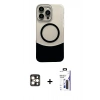 MARSİLYAN™- iPhone 16 Pro Max Kılıf Kozmos Form Özel Seri - Siyah Bilvis 3X AR Hayalet Cam Ekran Koruyucu + PVD Metal Kamera Lens - GD