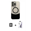 MARSİLYAN™- iPhone 16 Pro Max Kılıf Kozmos Form Özel Seri - Siyah Bilvis 3X AR Hayalet Cam Ekran Koruyucu + PVD Metal Kamera Lens - SH