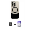 MARSİLYAN™- iPhone 16 Pro Max Kılıf Kozmos Form Özel Seri - Siyah Bilvis 5in1 3D Magic Cam Ekran Koruyucu + Siyah PVD Metal Kamera Lens