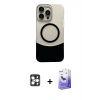 MARSİLYAN™- iPhone 16 Pro Max Kılıf Kozmos Form Özel Seri - Siyah Bilvis 5in1 5D Magic Hayalet Cam Ekran Koruyucu + PVD Metal Kamera Lens - GD