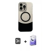 MARSİLYAN™- iPhone 16 Pro Max Kılıf Kozmos Form Özel Seri - Siyah Bilvis 5in1 5D Magic Hayalet Cam Ekran Koruyucu + PVD Metal Kamera Lens - SH