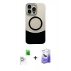 MARSİLYAN™- iPhone 16 Pro Max Kılıf Kozmos Form Özel Seri - Siyah Bilvis 5in1 5D Magic Hayalet Cam Ekran Koruyucu + Beyaz Raze Metal Kamera Lens