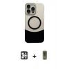 MARSİLYAN™- iPhone 16 Pro Max Kılıf Kozmos Form Özel Seri - Siyah Joko Magic 5D Hayalet Cam + Gümüş PVD Metal Kamera Lens